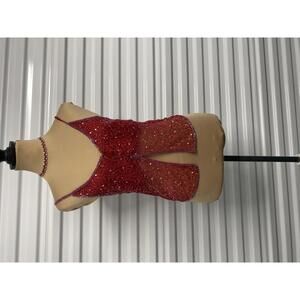 Y2K Red Beaded Sheer Mesh Camisole Top